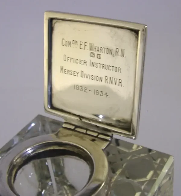 MILITARY STERLING SILVER ROYAL NAVY INKWELL MERSEY DIVISION 1935 LIVERPOOL