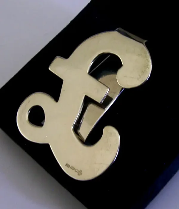 ENGLISH FORTNUM & MASON STERLING SILVER POUND SYMBOL MONEY CLIP 2000 CASED