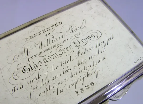 98g RARE GEORGIAN STERLING SILVER GLASGOW FREE PRESS SNUFF BOX 1821 ANTIQUE