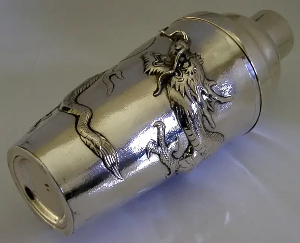 CHINESE EXPORT SILVER COCKTAIL SHAKER DRAGON c1910 ANTIQUE 450g