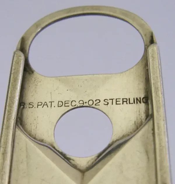 STYLISH SOLID STERLING SILVER CIGAR CUTTER CLIPPER c1902 AMERICAN ANTIQUE
