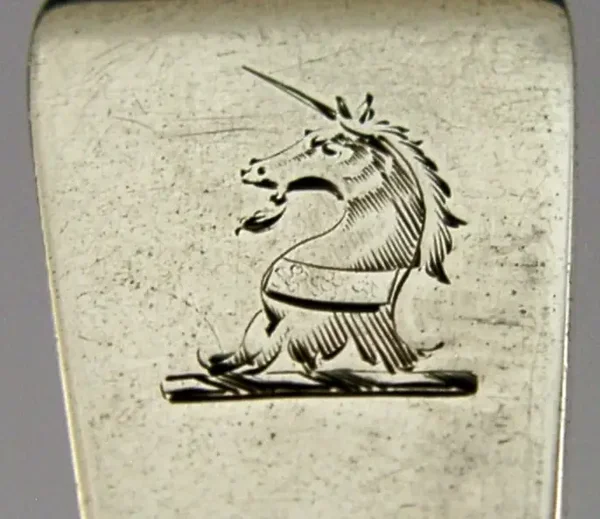 ENGLISH VICTORIAN STERLING SILVER UNICORN CREST FORK 1840 ANTIQUE