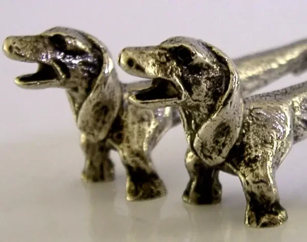 STERLING SILVER DACHSHUND DOG CUTLERY RESTS 1973 ANIMALS ENGLISH 66g