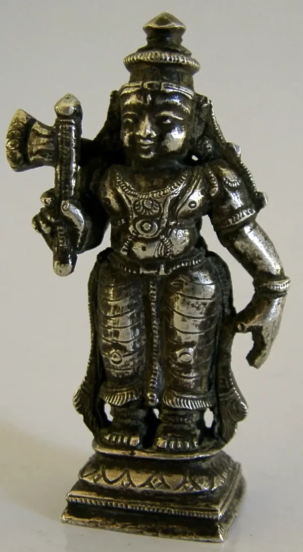 RARE HEAVY 63g INDIAN SOLID SILVER GOD STATUE c1880 RELIGIOUS ANTIQUE