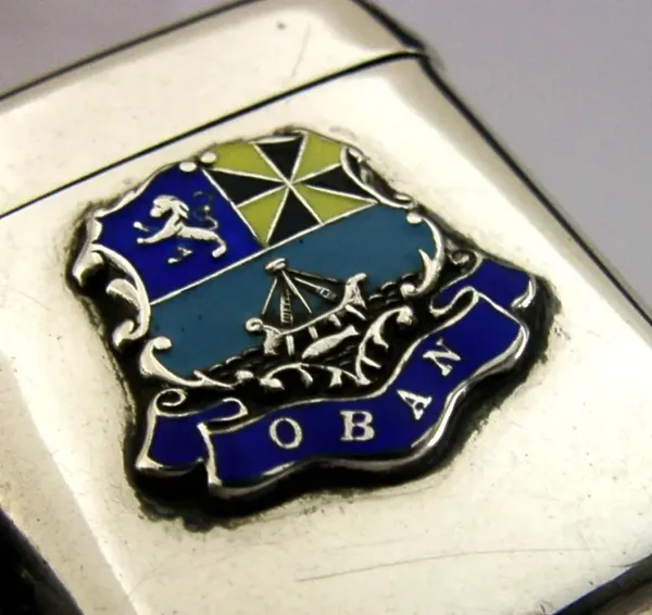 STERLING SILVER ENAMEL OBAN SCOTLAND VESTA CASE 1906 ANTIQUE