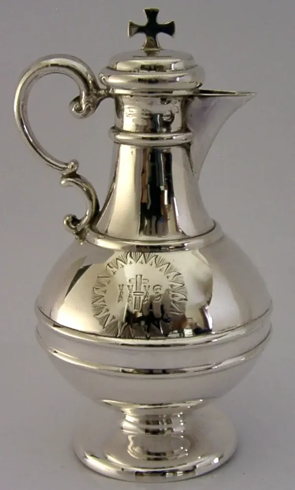 ENGLISH VICTORIAN STERLING SILVER HOLY COMMUNION WINE JUG c1850s RELIGIOUS