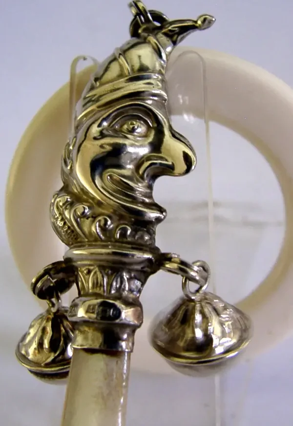 MINT ENGLISH STERLING SILVER MR PUNCH BABY RATTLE 1977