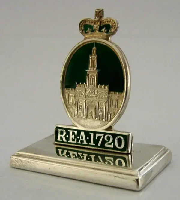 ANTIQUE 1919 STERLING SILVER ENAMEL ROYAL EXCHANGE FIRE PLAQUE MENU HOLDER ..