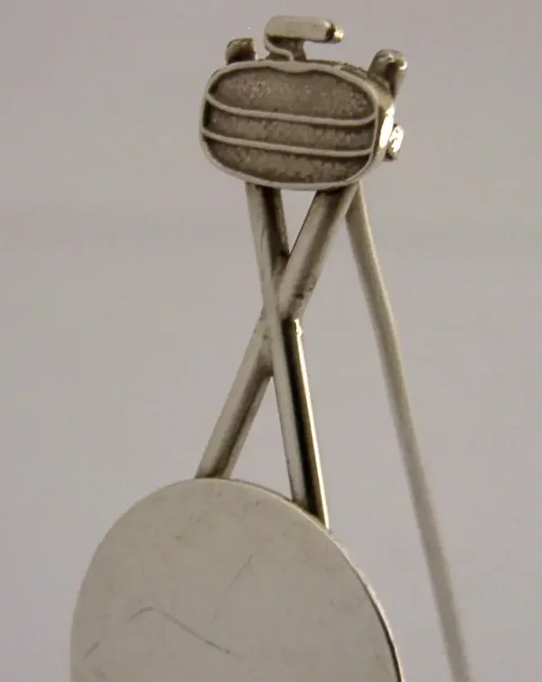 UNUSUAL SOLID SILVER SCOTTISH CURLING TROPHY STAND ? 1984 SPORTING