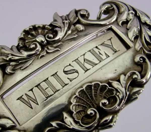 RARE WILLIAM IV STERLING SILVER SLIDING IRISH WHISKEY WINE LABEL 1836 BARWARE