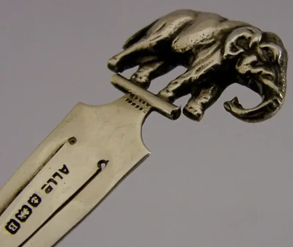 RARE ENGLISH SOLID STERLING SILVER ELEPHANT BOOKMARK 1926 ANTIQUE