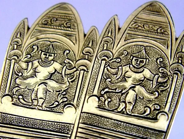 UNUSUAL GEORGIAN ENGLISH STERLING SILVER GILT SERVING SPOONS c1760s ANTIQUE 102g