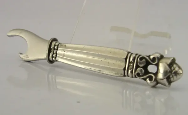 GEORG JENSEN DANISH SOLID STERLING SILVER ACORN PATTERN BOTTLE OPENER c1930