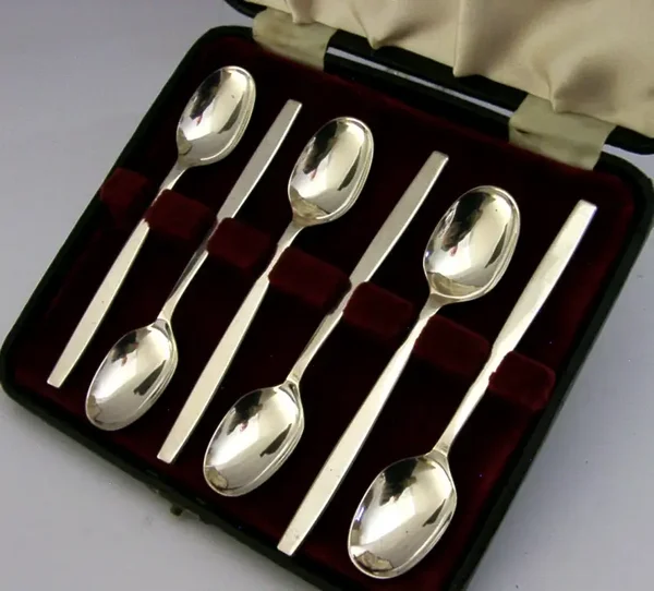 SIX GERALD BENNEY MID CENTURY MODERN STERLING SILVER SPOONS CHELSEA 1966