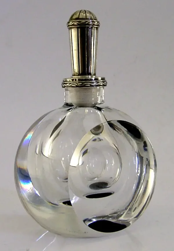 RARE SWEDISH W A BOLIN DECO STERLING SILVER CUT GLASS SCENT PERFUME BOTTLE 1935