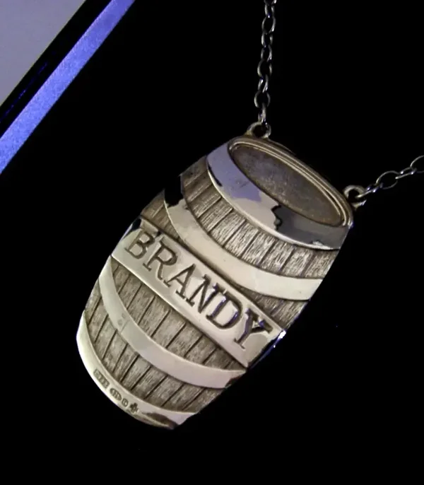 ENGLISH SOLID STERLING SILVER BRANDY DECANTER WINE LABEL 2000 BARWARE CASED