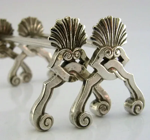 HEAVY 70g BELGIAN 800 CAST SOLID SILVER CUTLERY RESTS c1920 ANTIQUE ART DECO