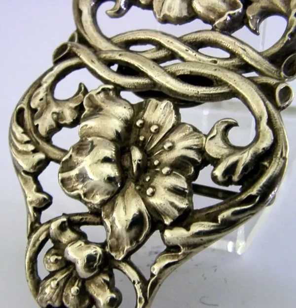 BEAUTIFUL ENGLISH CAST STERLING SILVER ART NOUVEAU BELT BUCKLE 1900 ANTIQUE