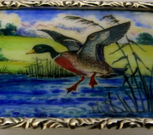 RARE STERLING SILVER ENAMEL MALLARD DUCK BIRD BOX 1988 HAND PAINTED SHOOTING
