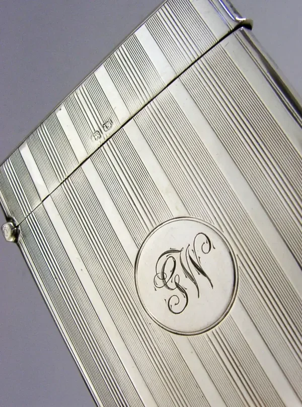 STYLISH ENGLISH STERLING SILVER INITIALLED GW CARD CASE 1945 ART DECO 60g