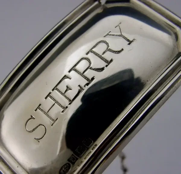 ENGLISH STERLING SILVER SHERRY WINE DECANTER LABEL 1994 BARWARE