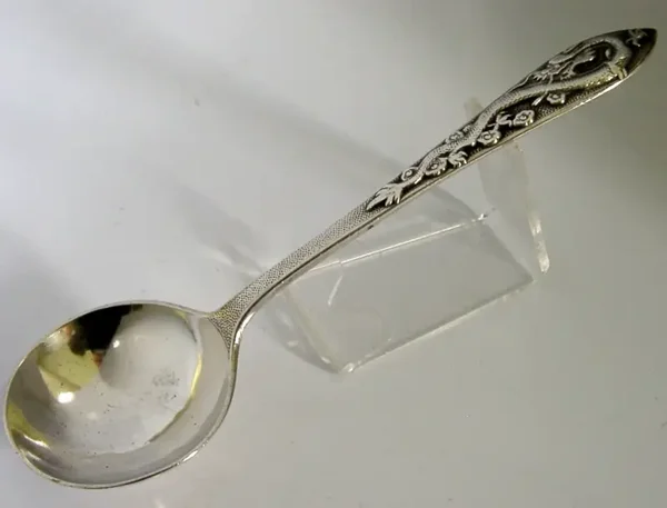 LARGE 72g CHINESE EXPORT SILVER DRAGON LADLE c1900 ANTIQUE