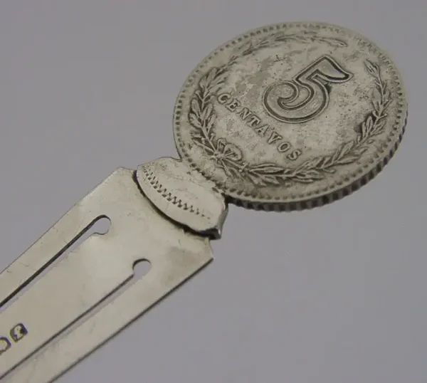 UNUSUAL SCOTTISH STERLING SILVER BOOKMARK 1905 ARGENTINA CENTAVOS COIN 1928