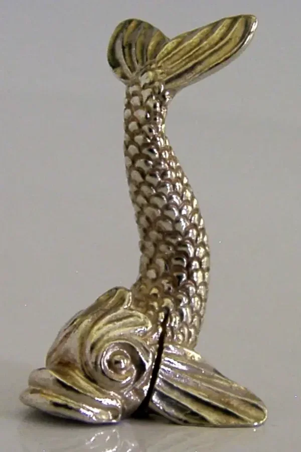 ENGLISH SOLID STERLING SILVER DOLPHIN MENU HOLDER c2000 FISH ANIMAL