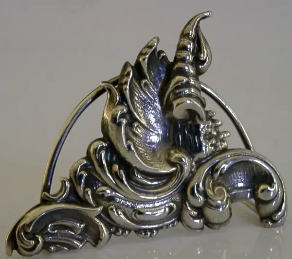 STERLING SILVER SEA SHELL THEMED MENU HOLDER PLACE MARKER VICTORIAN 1899 ANTIQUE