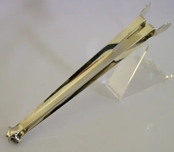UNUSUAL LONG 50g SQUEEZE ACTION STERLING SILVER ICE TONGS 1909 ANTIQUE BARWARE