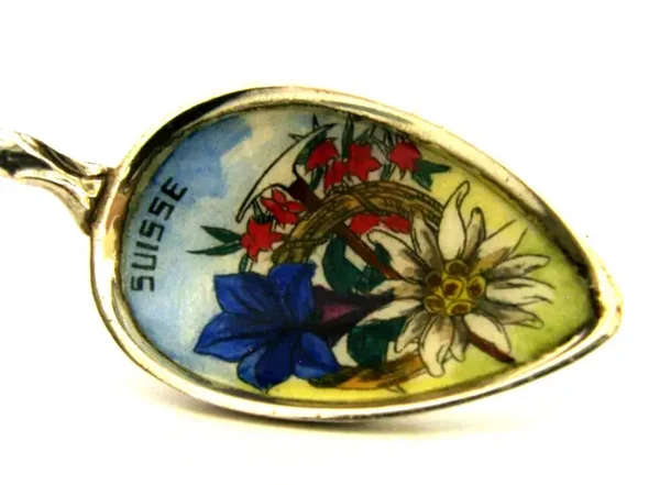SUISSE SWISS SOLID SILVER SOUIVENIR SPOON c1920 ANTIQUE EDELWEISS