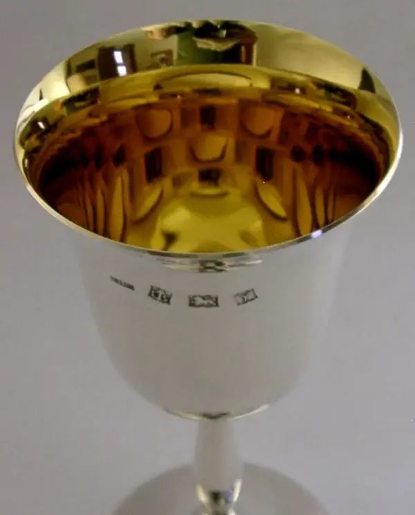 STYLISH 148g MINT ENGLISH STERLING SILVER WINE GOBLET CHALICE CUP 1973 BARWARE