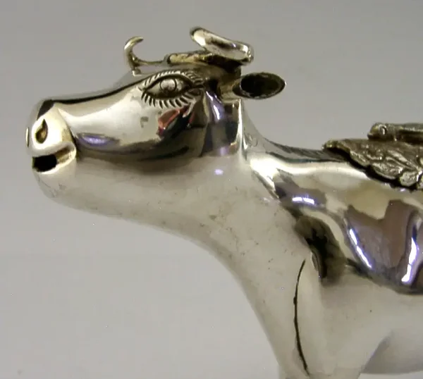 RARE SOLID STERLING SILVER NOVELTY COW CREAMER CREAM JUG c1900 ANTQUE 140g