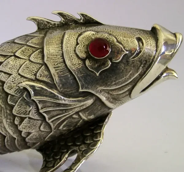 RARE 274g LARGE 12+ inch SPANISH 915 SILVER ARTICULATED FISH c1950 SPAIN ANIMAL