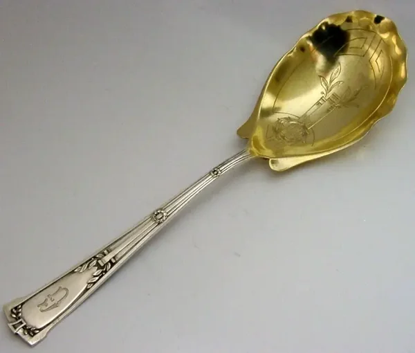 HEAVY 88g LARGE GERMAN SOLID 800 SILVER SERVING SPOON c1910 ANTIQUE ART DECO