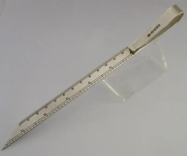 ENGLISH STERLING SILVER RULER LETTER ENVELOPE OPENER PAPER CLIP 2002 ANTIQUE