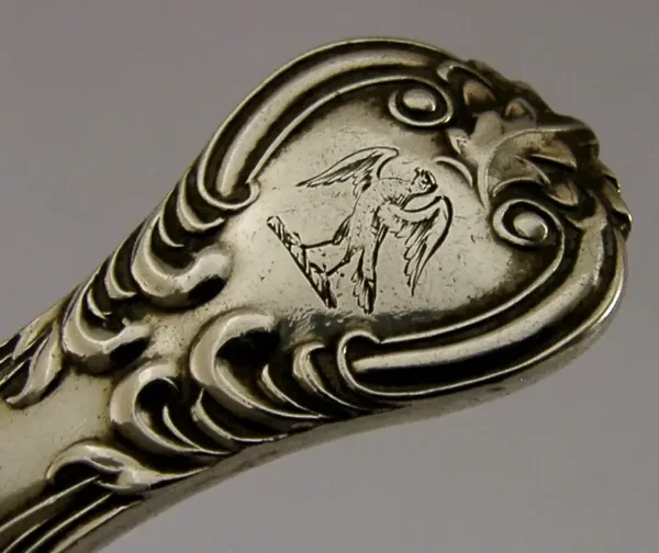 58g FALCONER FAMILY CRESTED ENGLISH STERLING SILVER SPOON 1849 ANTIQUE