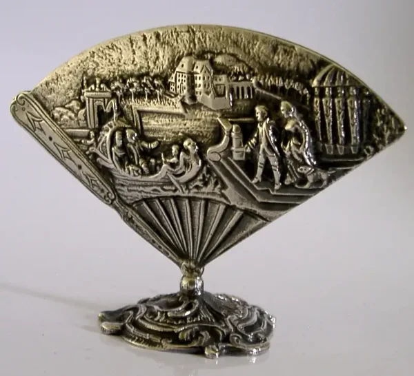 LARGE 53g FRENCH 800 SOLID SILVER FAN MENU HOLDER ANTIQUE c1900