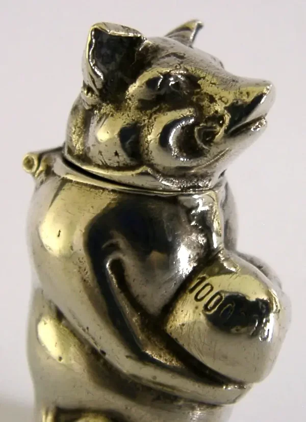 DANIEL BOWLES STERLING SILVER GREEDY PIG BANKER VESTA CASE 2004