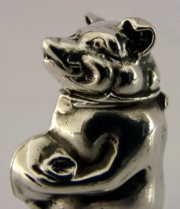 NOVELTY ENGLISH STERLING SILVER GREEDY PIG BANKER VESTA CASE 1991