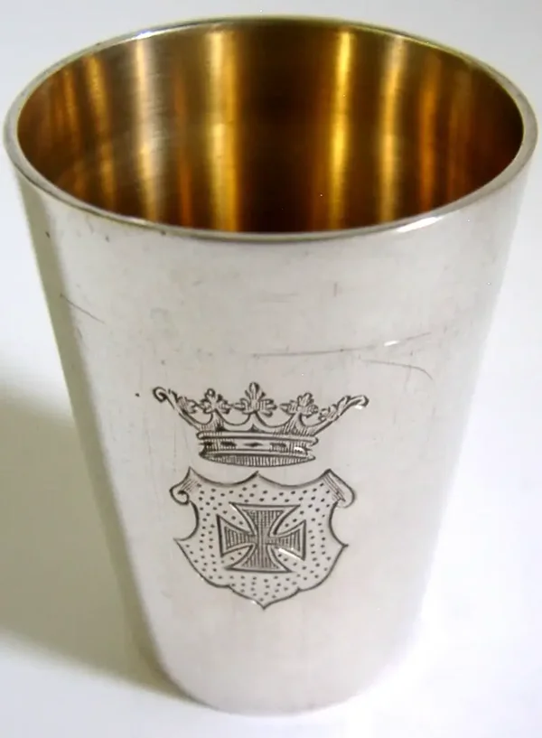 GERMAN 800 SOLID SILVER CRESTED WHISKY SHOT TOT CUP c1920 BARWARE