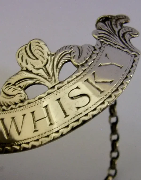 ENGLISH STERLING SILVER WHISKY WINE DECANTER LABEL 1985 BARWARE BATEMAN COPY