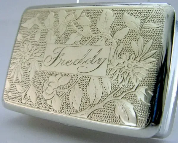 RARE ANTIQUE CHINESE EXPORT SOLID SILVER SNUFF BOX c1860 ENG FREDDY VICTORIAN