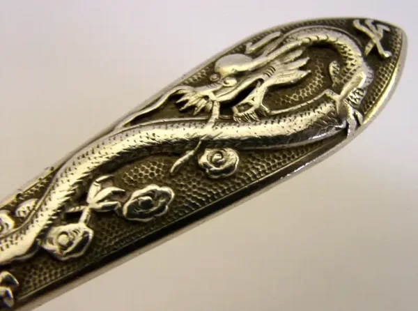 LARGE 71g CHINESE EXPORT SILVER DRAGON SPOON c1900 ANTIQUE