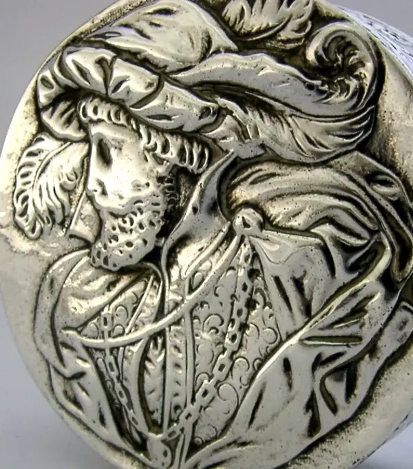 LARGE 100g GERMAN HANAU STERLING SILVER CAVALIER TABLE BOX 1897 ANTIQUE