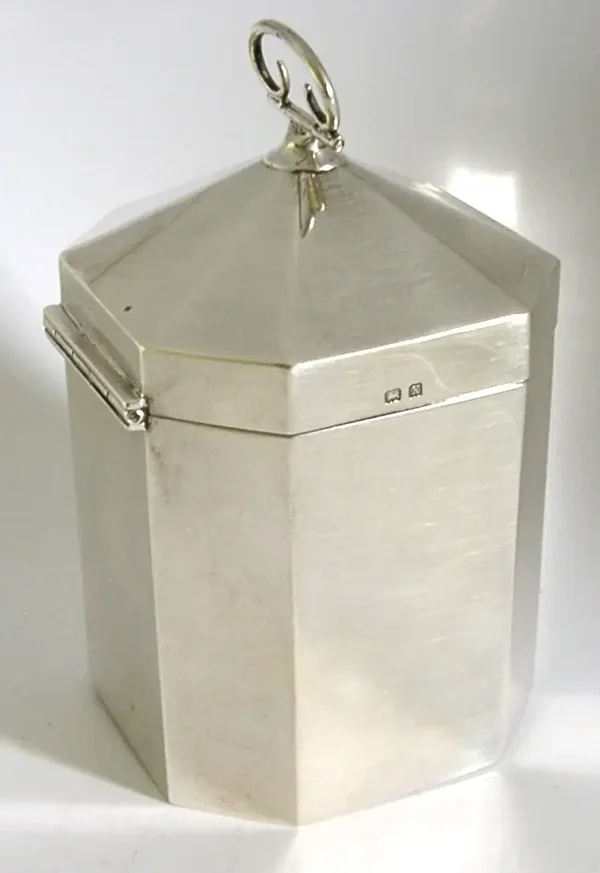 STYLISH ENGLISH SOLID STERLING SILVER TEA CADDY BOX 1922 ANTIQUE 116g