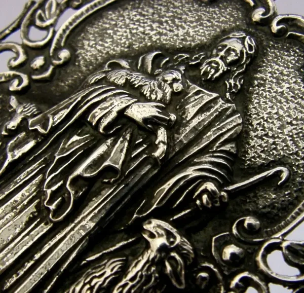 RARE SOLID SILVER HOLY WATER WALL FONT c1910 RELIGIOUS ANTIQUE