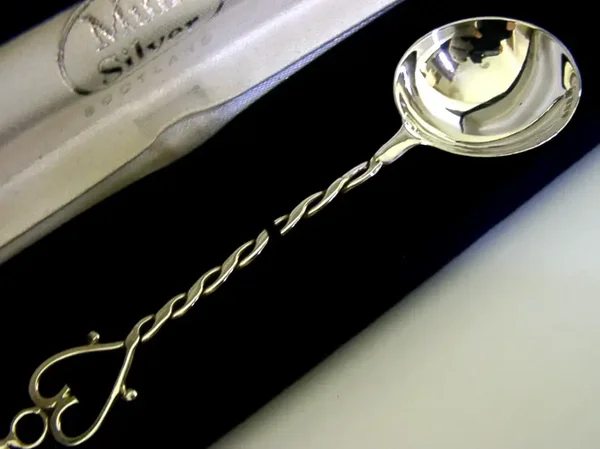 CASED ARTS & CRAFTS SCOTTISH STERLING SILVER SCOTTISH MULL CADDY SPOON 1985