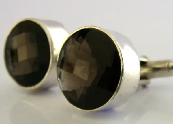 STYLISH LARGE STERLING SILVER SMOKY QUARTZ CUFF LINKS c1970 BOXED DANISH ?