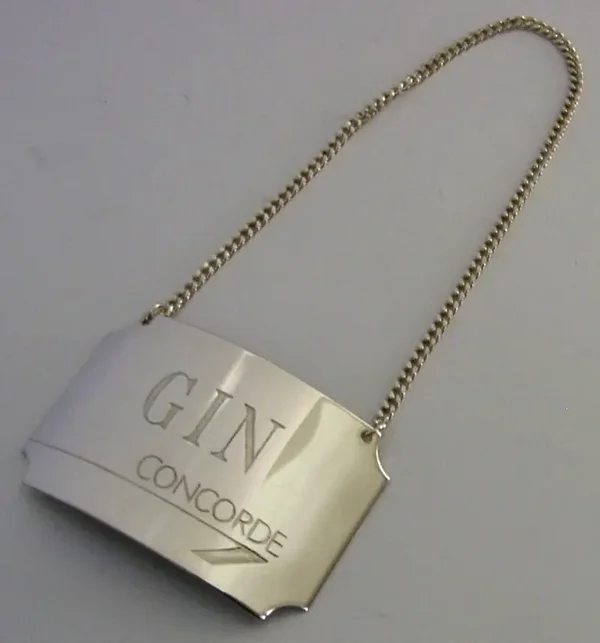 CONCORDE AIRCRAFT STERLING SILVER GIN DECANTER BOTTLE WINE LABEL 1986 BARWARE